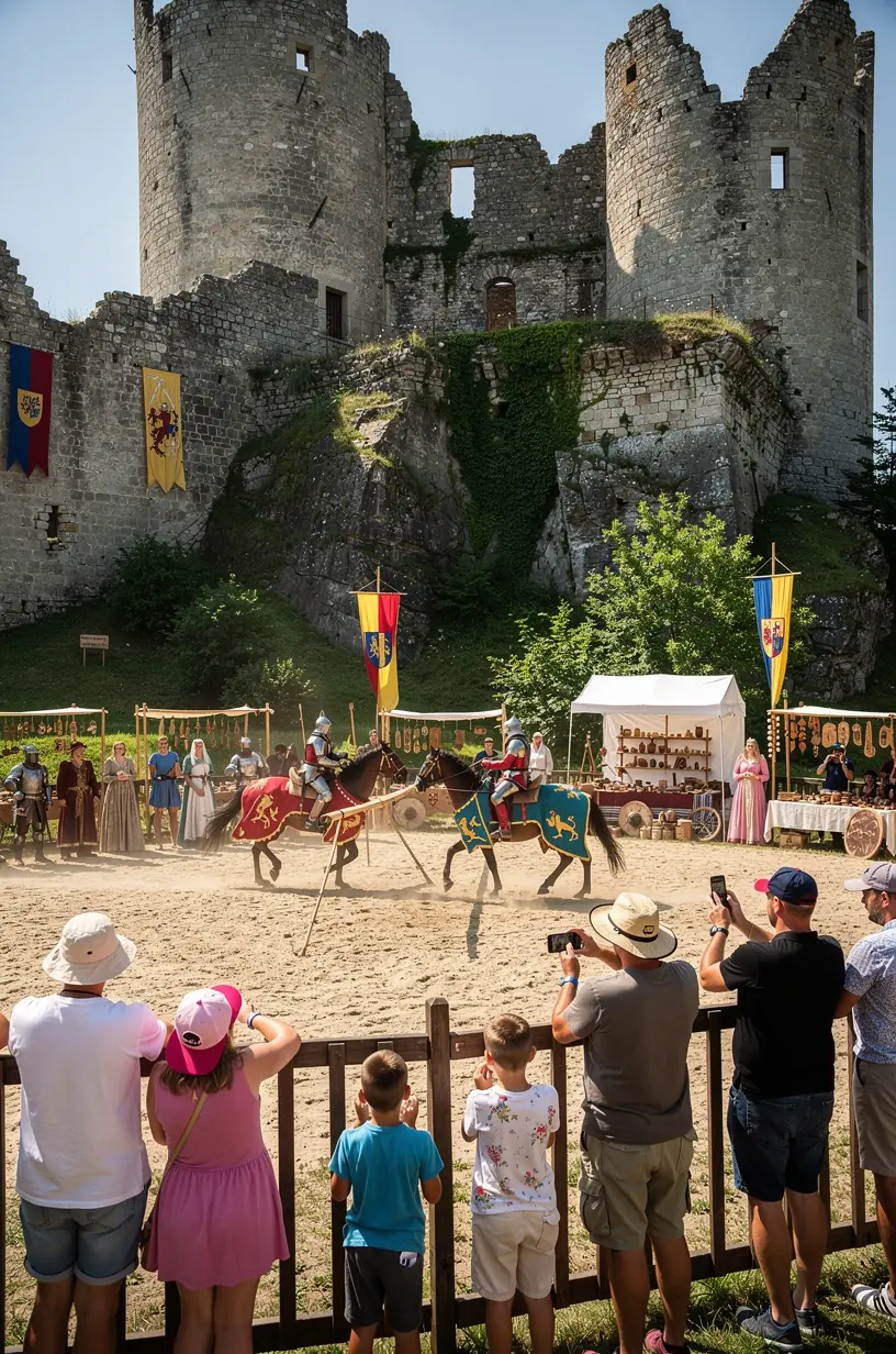 Nočný záber na osvetlený hrad, ktorý zdôrazňuje jeho historický význam a architektonickú krásu